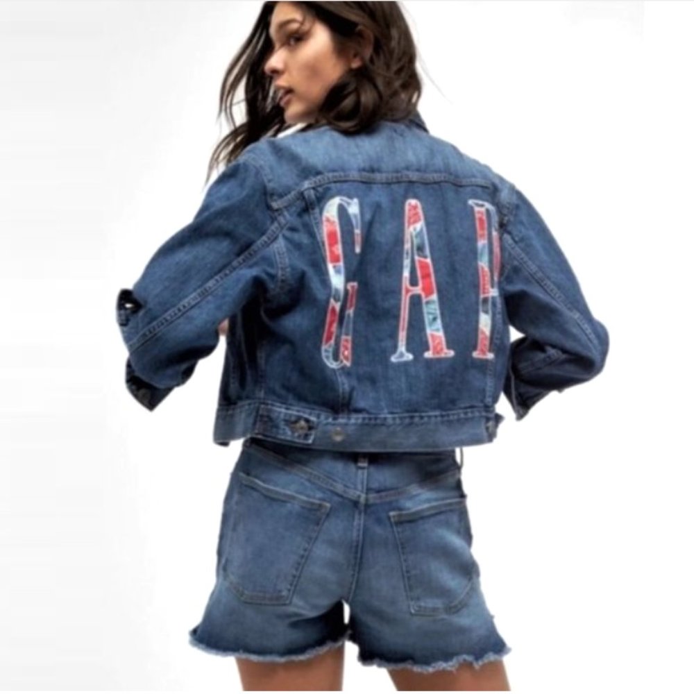 Gap Denim Patchwork Logo Jacket M - image 1